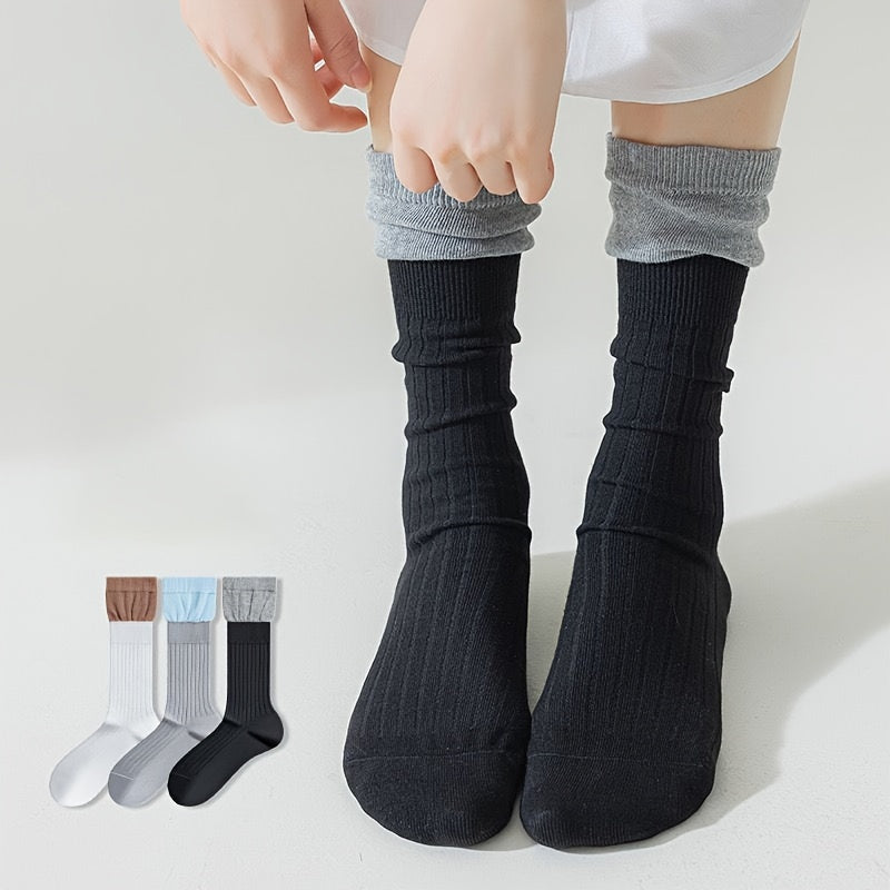 3 Pairs Colorblock Crew Socks Women's Stockings
