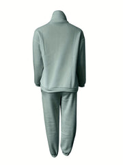 Casual Matching Two piece Set Zip Up Sweatshirt & Solid Sweatpants