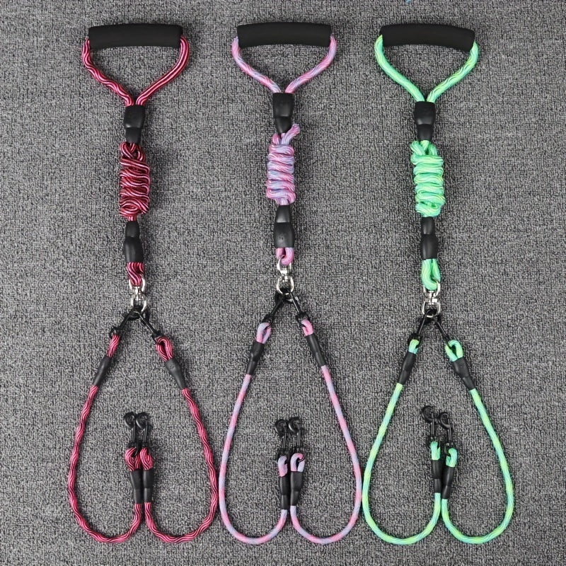 Wave Pattern Dual Dog Leash for Walking Two Dogs