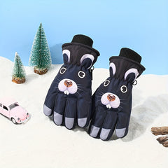 Kids Skiing Full Finger Gloves Warm Cartoon Design Winter Outdoor Activities