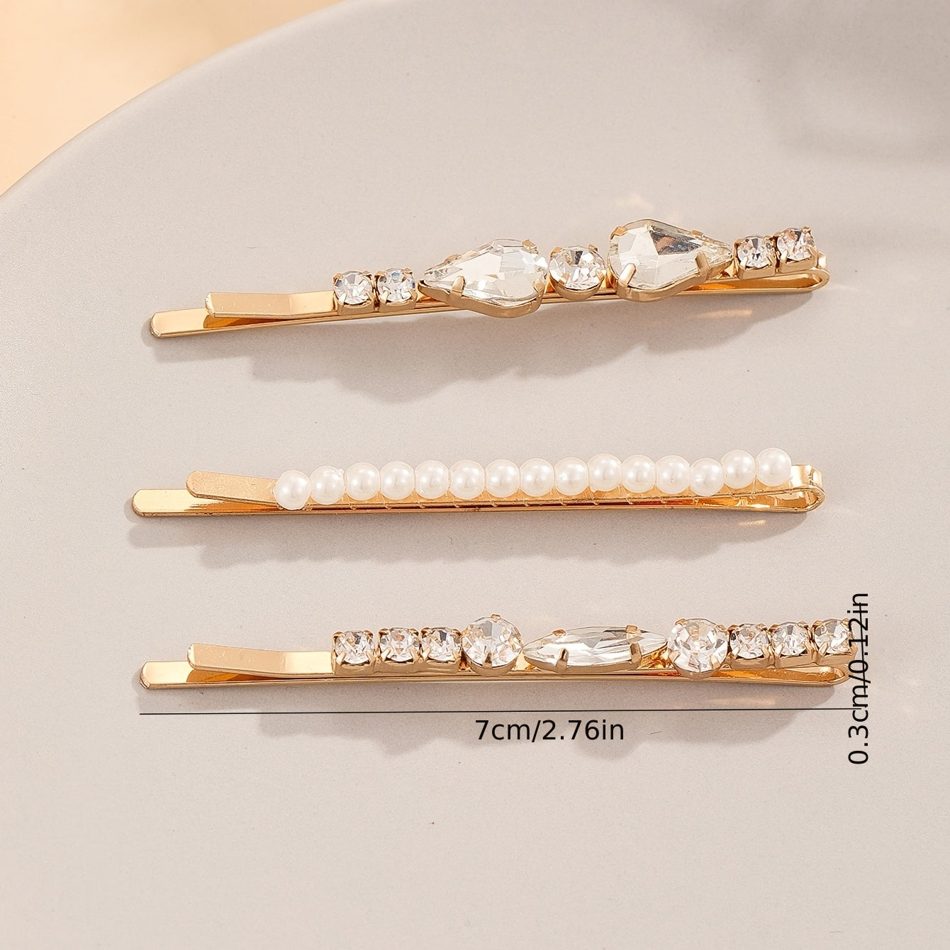 3pcs Rhinestone Faux Pearl Hair Clip Barrette Hairpin Hair Accessories