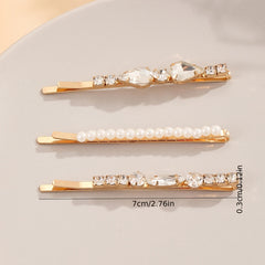 3pcs Rhinestone Faux Pearl Hair Clip Barrette Hairpin Hair Accessories