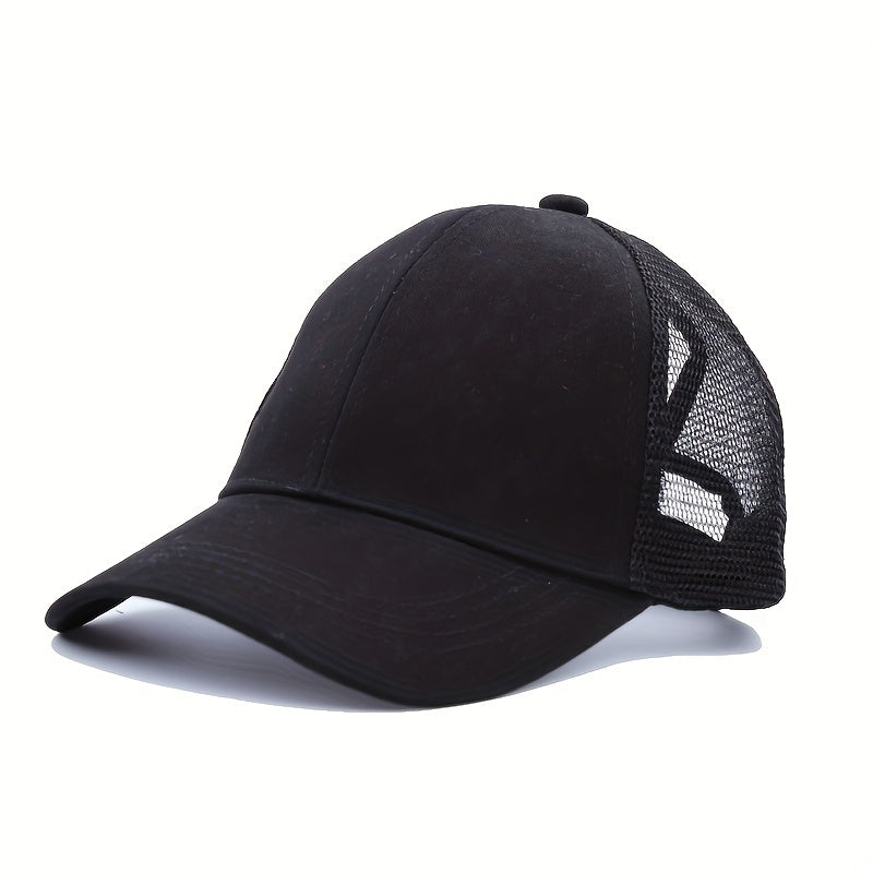 Solid Ponytail Trucker Hat Mesh Breathable Baseball Cap