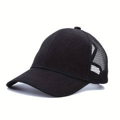 Solid Ponytail Trucker Hat Mesh Breathable Baseball Cap