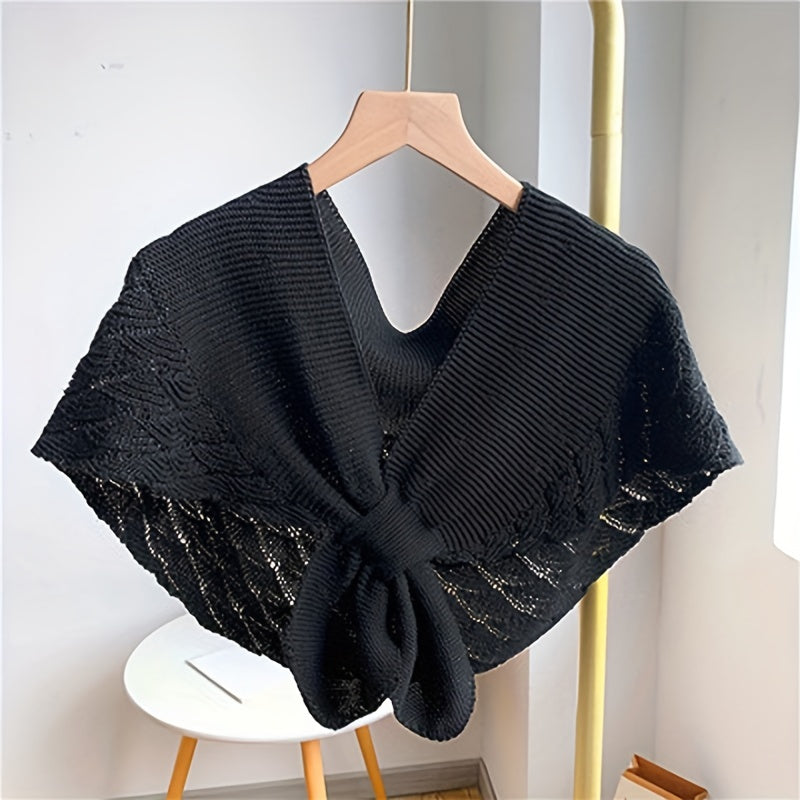 Fishtail Pattern Crochet Shawl Solid Knitted Wrap Hollow Out Warm Cape