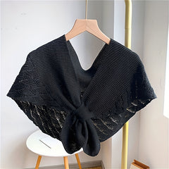 Fishtail Pattern Crochet Shawl Solid Knitted Wrap Hollow Out Warm Cape