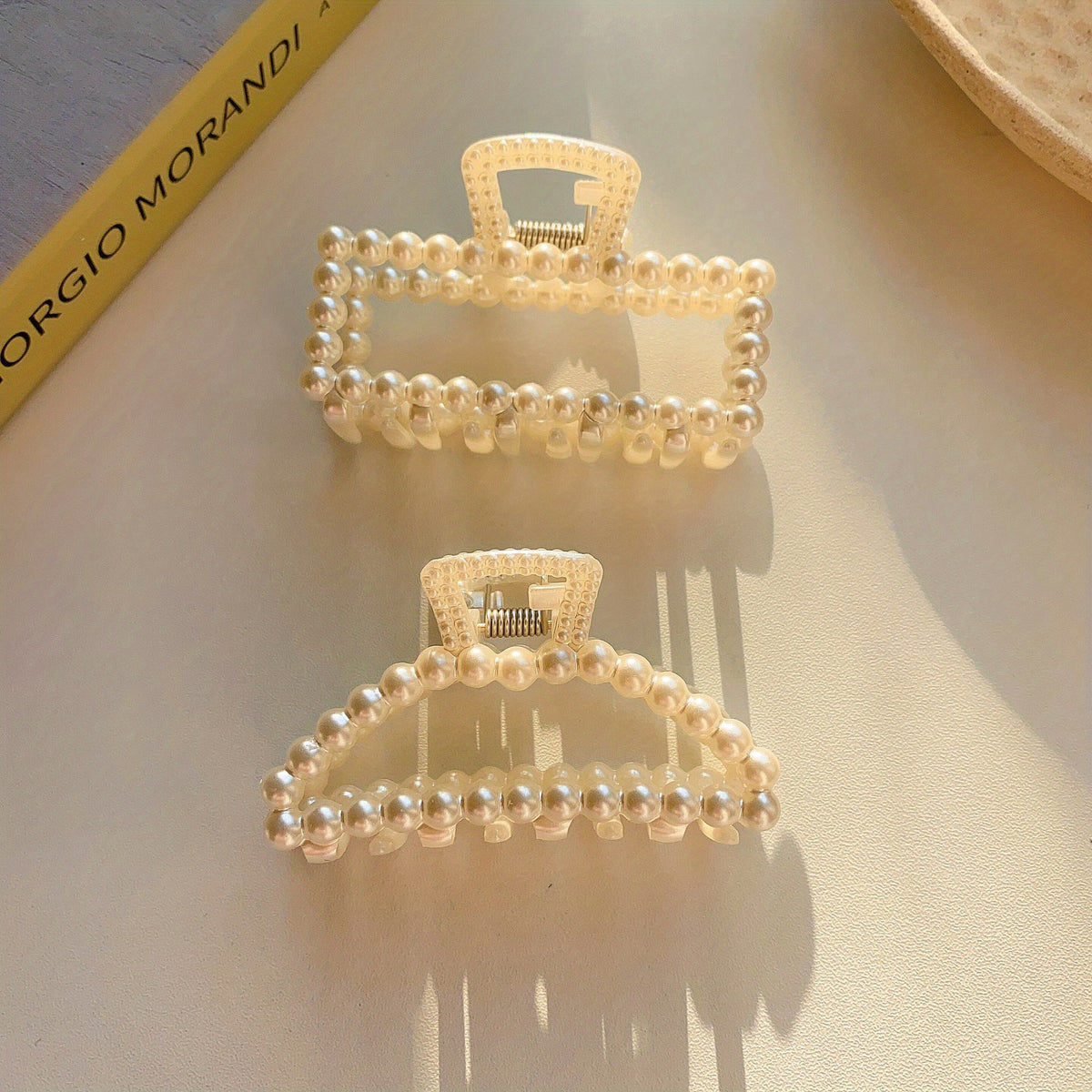 2pcs Faux Pearl Hair Claw Clip Nonslip Ponytail Holder Women Girls Hair Clip