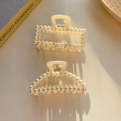 2pcs Faux Pearl Hair Claw Clip Nonslip Ponytail Holder Women Girls Hair Clip