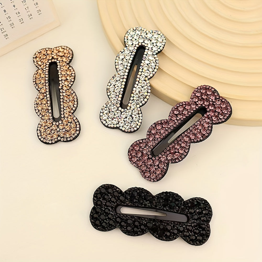 Rhinestone Snap Clip Wavy Rectangle Shaped Hair Clip Sparkly Hair Clip