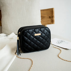 Quilted Chain Crossbody Bag Square Purse Faux Leather Shoulder Bag
