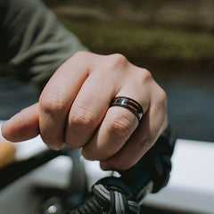 Wood Inlay Whiskey Barrel Ring Men's Wedding Band Women's En