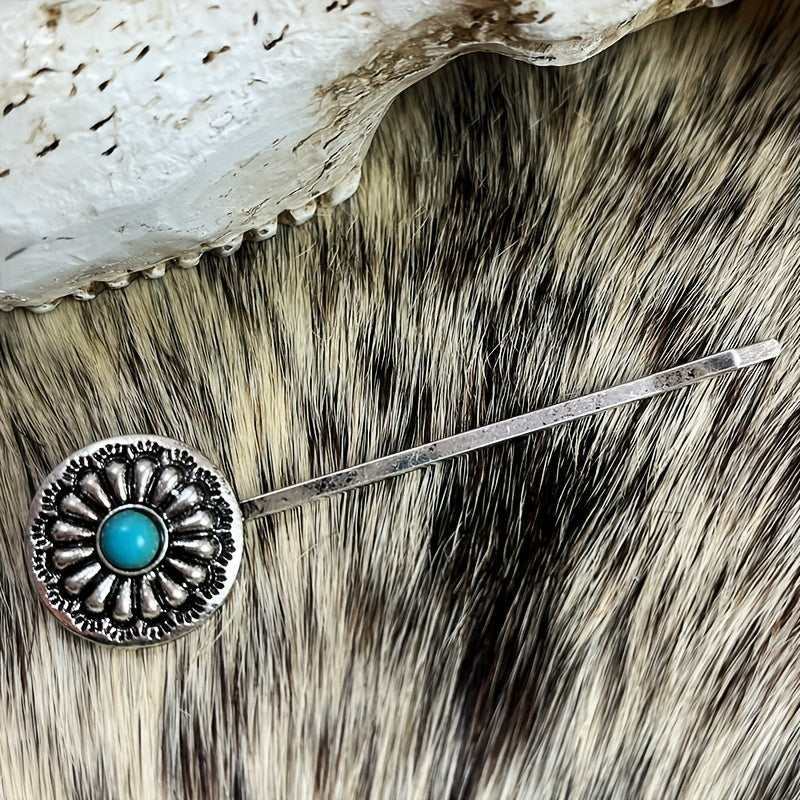 Vintage Turquoise Alloy Hair Clip Western Style Hair Accessories