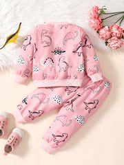 2pcs Baby Girls Dinosaur Print Top & Pant Set Kids Clothes
