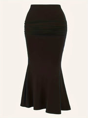  Solid Ruched Maxi Mermaid Skirt