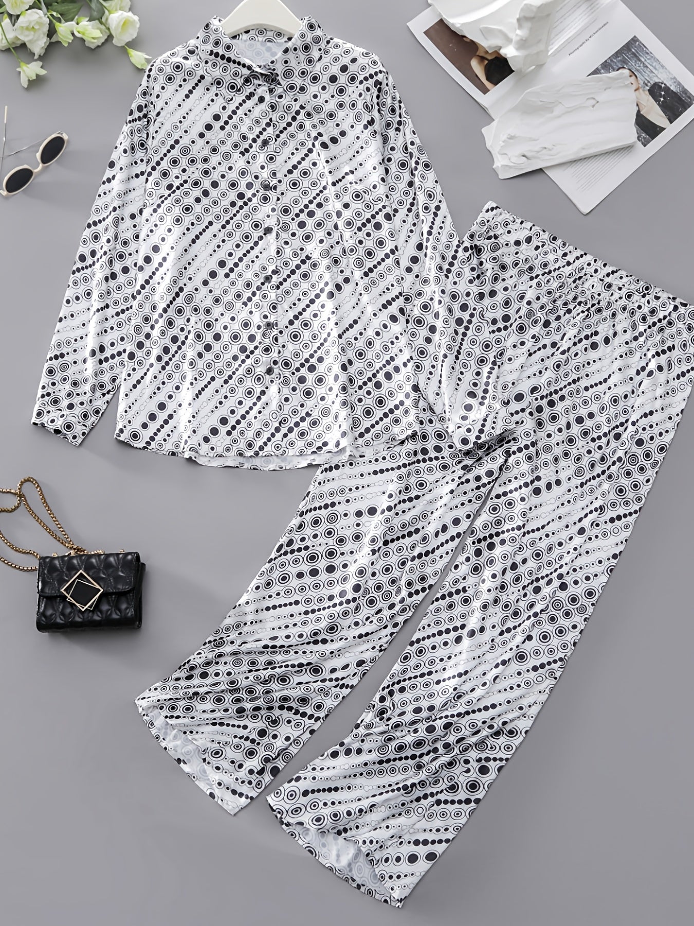  Print Long Sleeve Shirt & Pants Set