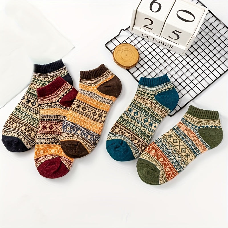 5 Pairs Geometric Pattern Low Cut Ankle Socks Women's Stockings