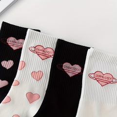 Heart Print Socks 4 Pairs Women's Stockings