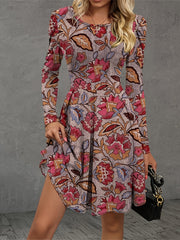 Casual Dress Women's Long Sleeve Floral A-line Knee Length Dress