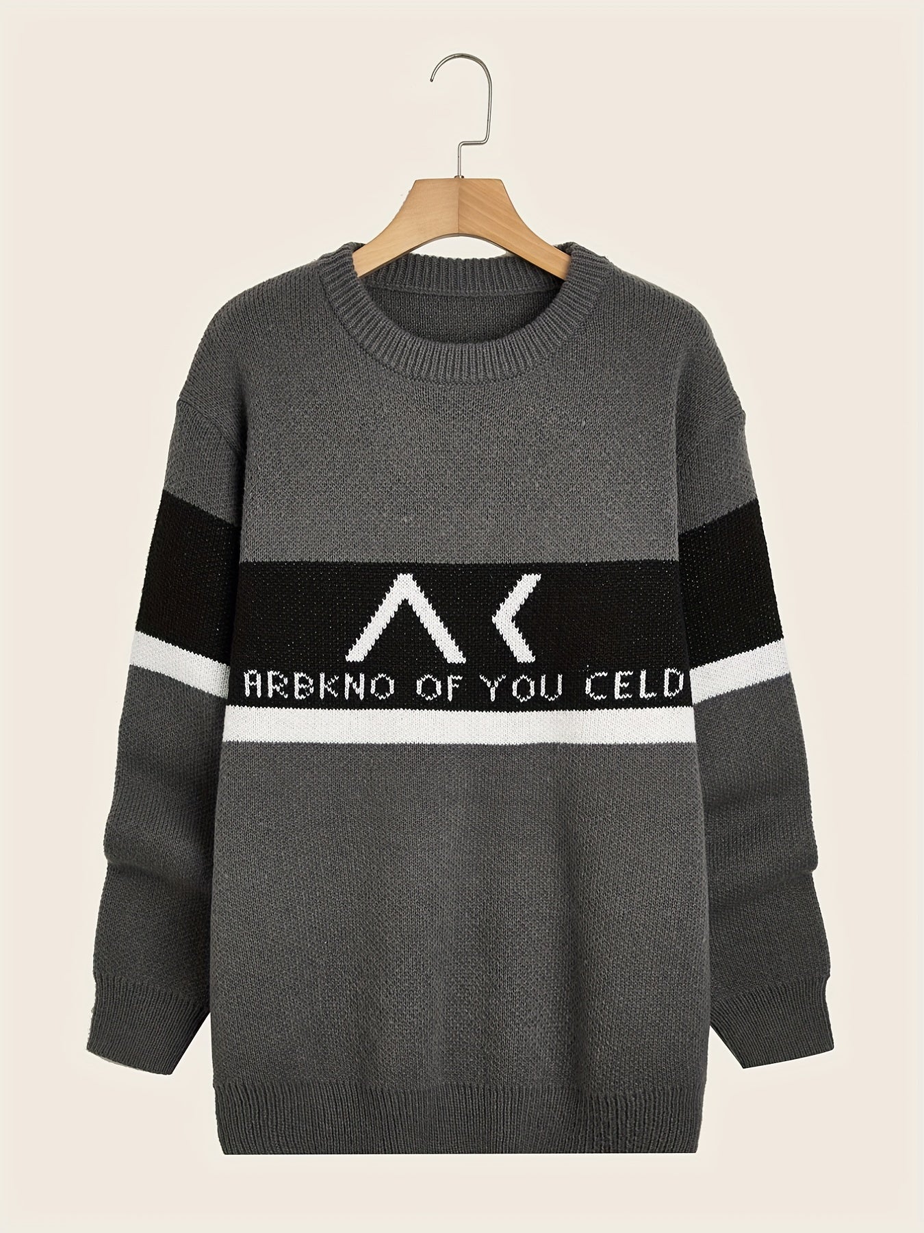 Men's Knitted Block Sweater Warm Winter Pullover