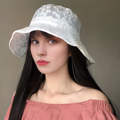 Mesh Lace Flower Embroidery Fisherman Hat for Women