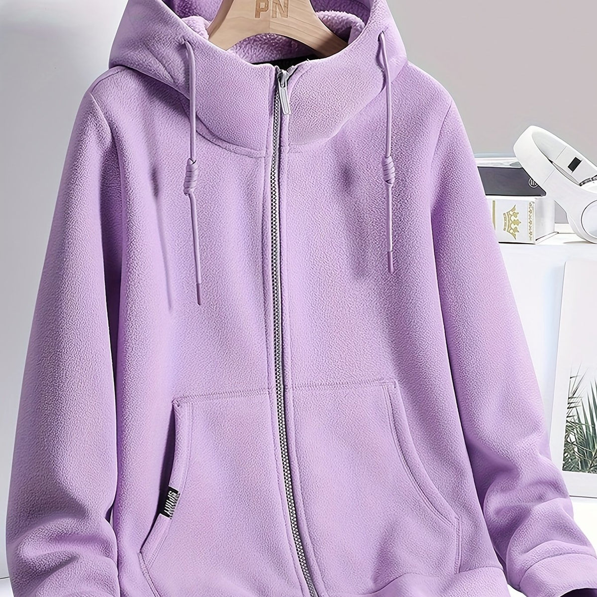 Warm Fleece Hooded Jacket with Zipper Pocket
