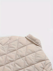 Solid Lapel Quilted Jacket Long Sleejsonves Patched Pockets Outdoor Padded Jacke