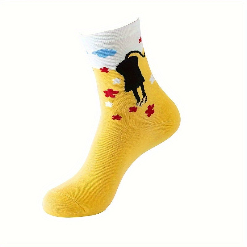 Moon & Cat Print Socks Soft Mid Tube Women's Stockings