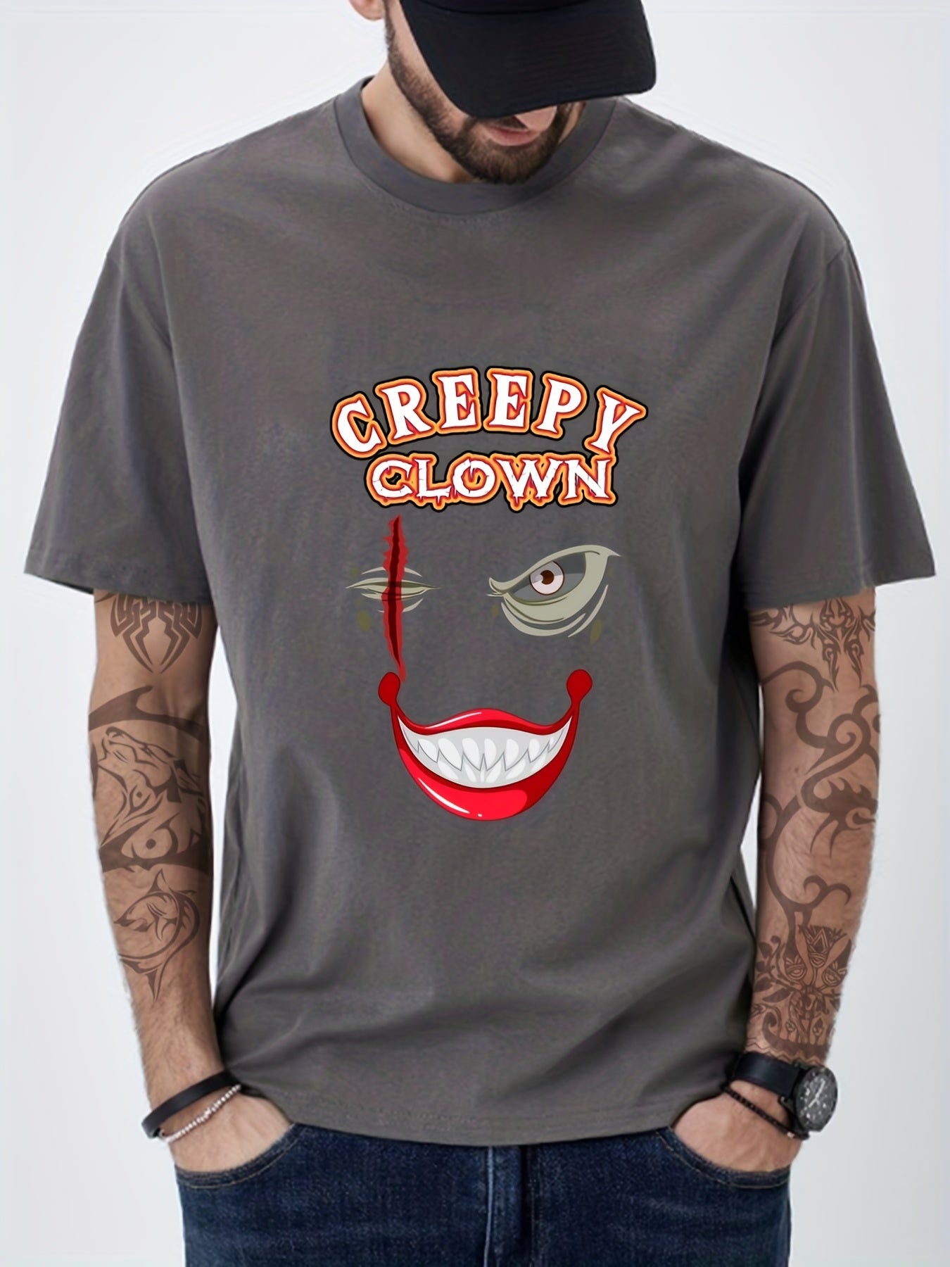 Creepy Clown Print Men's Graphic Crew Neck T shirt