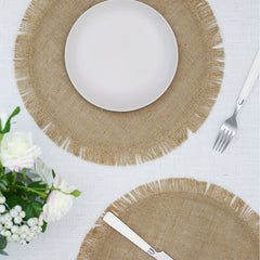 4pcs Natural Jute Tassel Placemats Round Linen Placemat