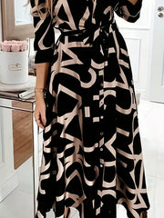  Letter Print Shirt Dress With Belt