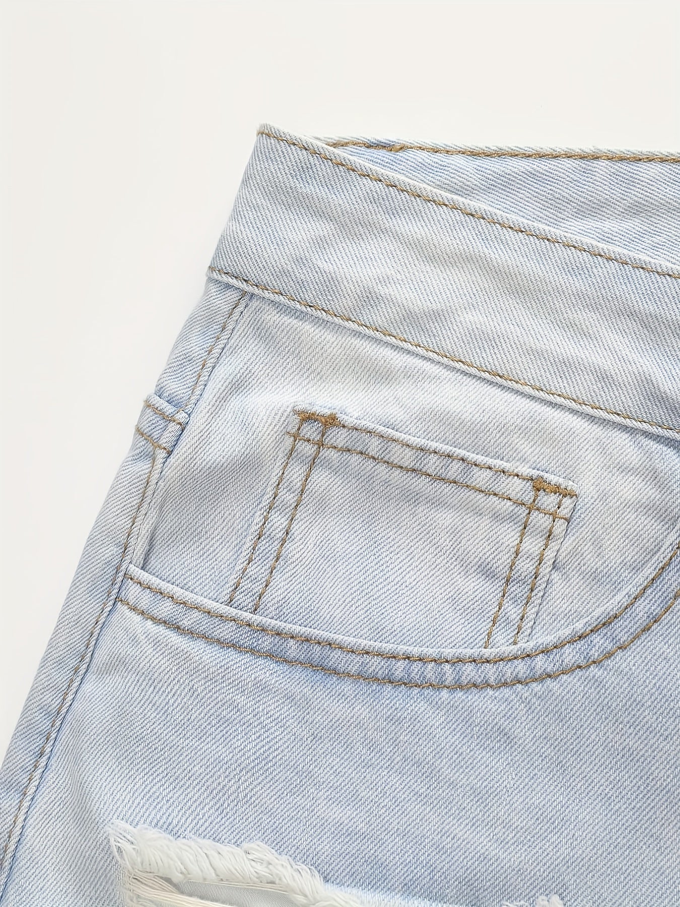  Solid Fringe Trim Denim Shorts