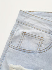  Solid Fringe Trim Denim Shorts