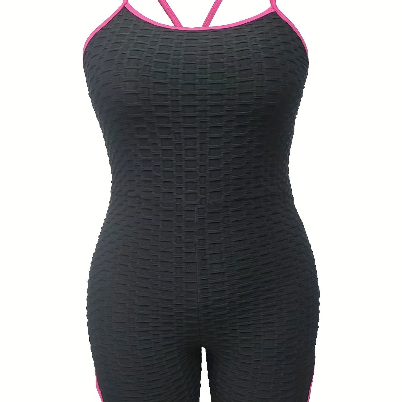  Sports Cami Romper Women's Plus Contrast Trim Honeycomb Textured Lace