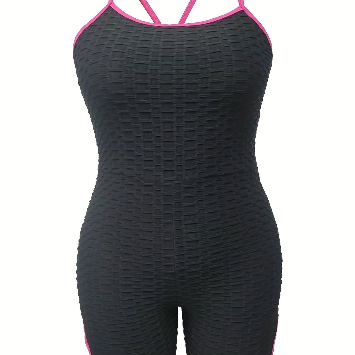 Sports Cami Romper Women's Plus Contrast Trim Honeycomb Textured Lace