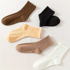 5 Pairs Soft Solid Mid Tube Socks Women's Stockings