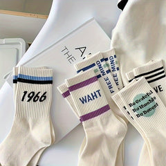 5 Pairs Letter Print Socks for Women Breathable All match Stockings