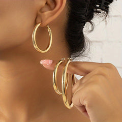 6 Golden Hoop Earrings Hip Hop Style Alloy Jewelry Female Gift Daily