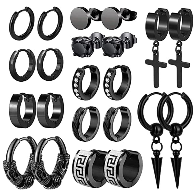 11 Pairs Stainless Steel Small Hoop Cross Hanging Earrings Set