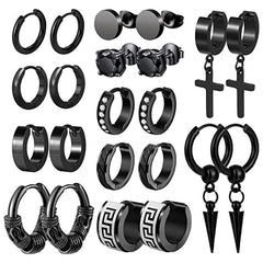 11 Pairs Stainless Steel Small Hoop Cross Hanging Earrings Set