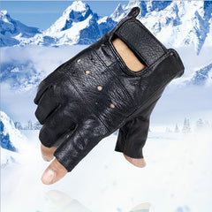 Men's Leather Fingerless Gloves for Outdoor Sports