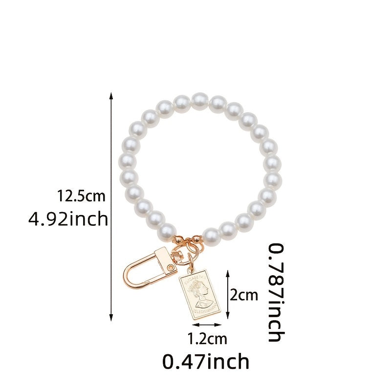 Faux Pearl Crystal Wristlet Keyring Bag Keychain