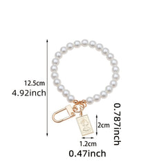 Faux Pearl Crystal Wristlet Keyring Bag Keychain