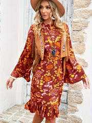 Floral Bell Sleeve Plus Size Dress