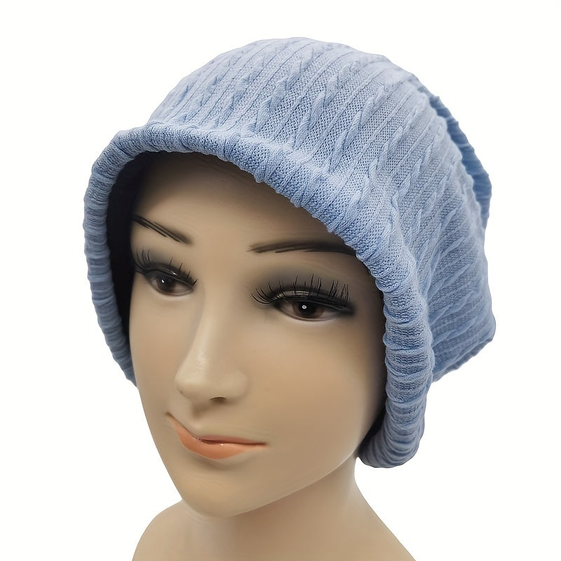 Ribbed Knitted Beanie Turban Cap Solid Elastic Skull Cap Lightweight Chemo Hats