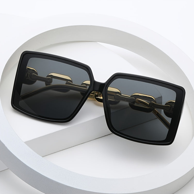 Women's Oversized Square Sunglasses with Metal Chain Temple