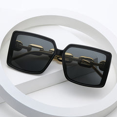 Women's Oversized Square Sunglasses with Metal Chain Temple