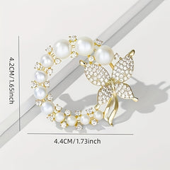 Rhinestones Faux Pearl Butterfly Brooch for Men
