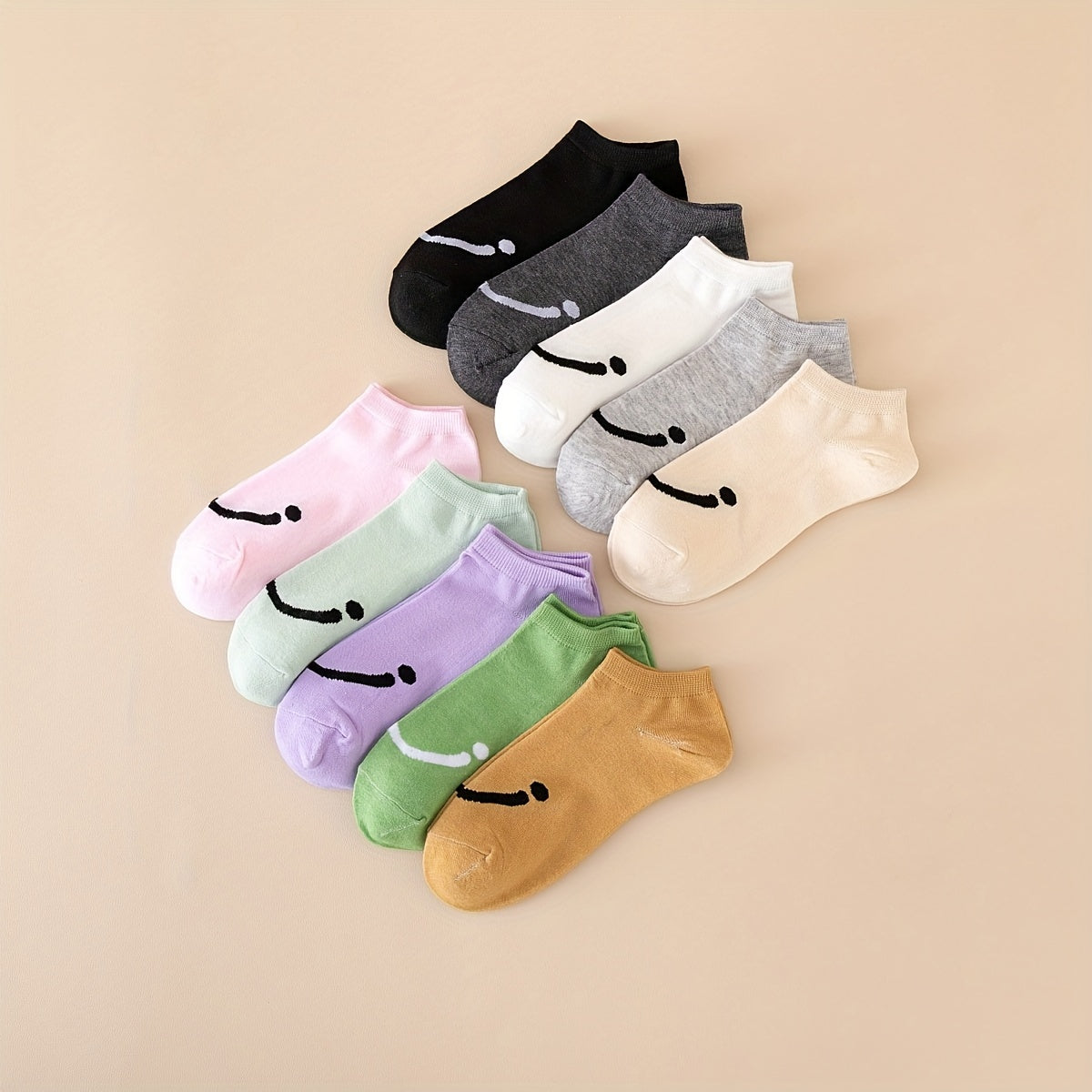 10 Pairs Smiling Print Socks Low Cut Ankle Stockings