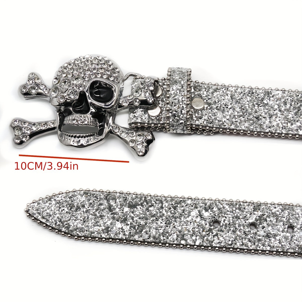 Men's Skull Rhinestone Belt Riveted Alloy Pin Buckle Belt