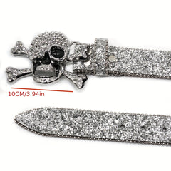 Men's Skull Rhinestone Belt Riveted Alloy Pin Buckle Belt